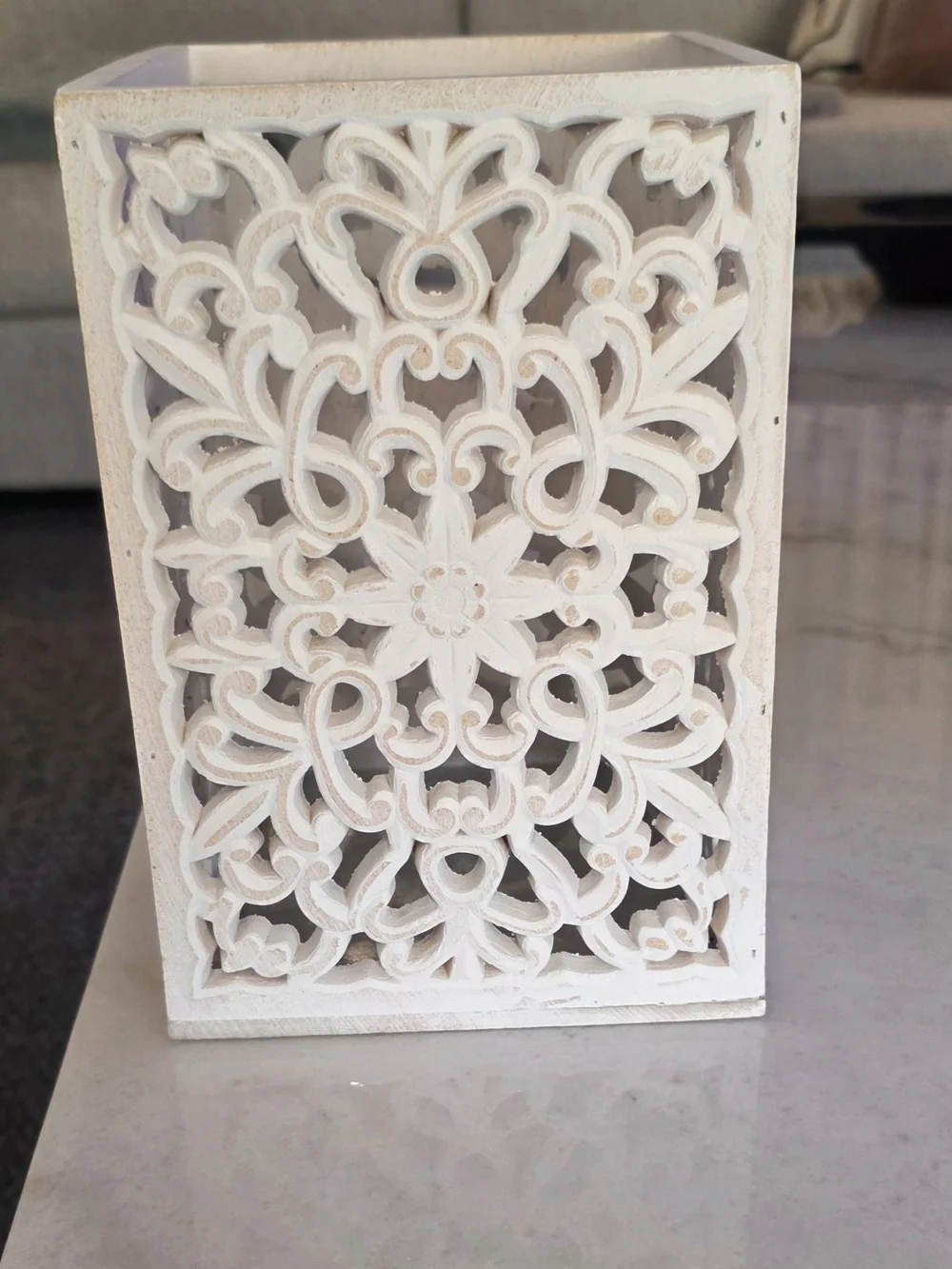 White Carved Floral Lantern Accent